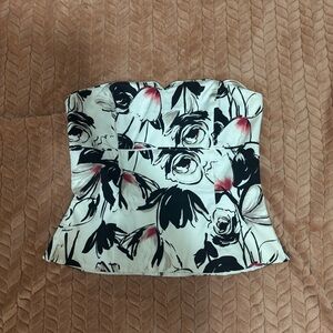White House Black Market Strapless Rose Floral Top